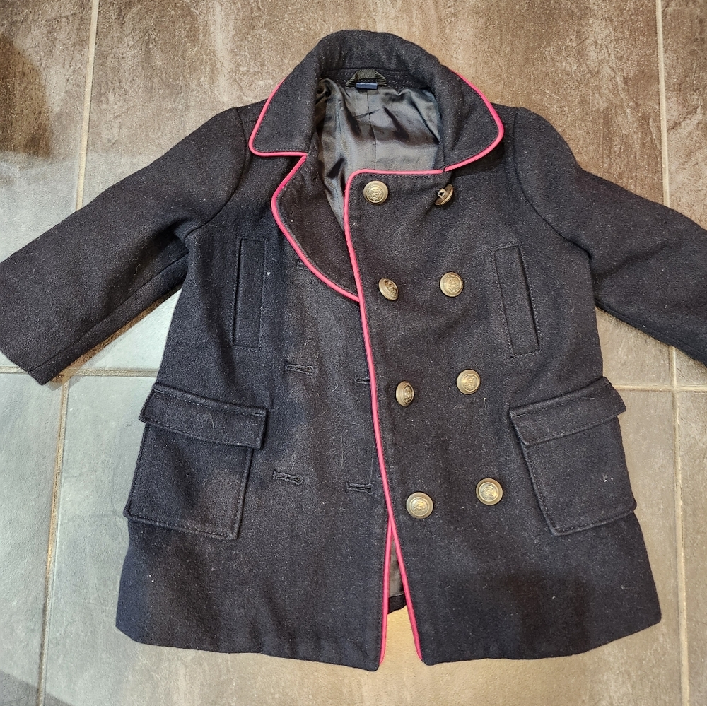 Black Peacoat with Pink Trim